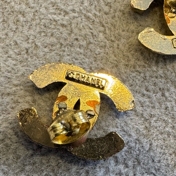 Earrings made from rhinestone Chanel buttons. CC - Picture 3 of 3